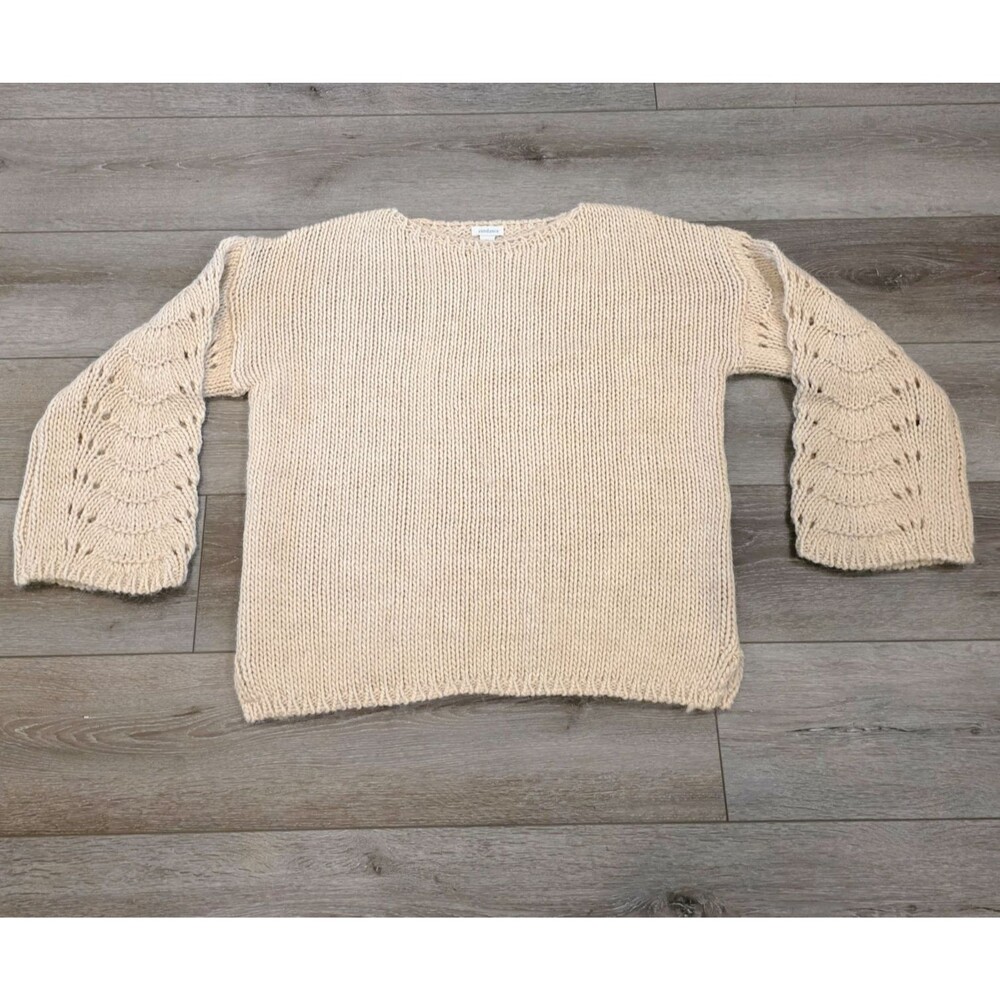 Sundance Womens XL Sweater Ivory Chunky Knit Scoop neck Bell Sleeve Boho Wool